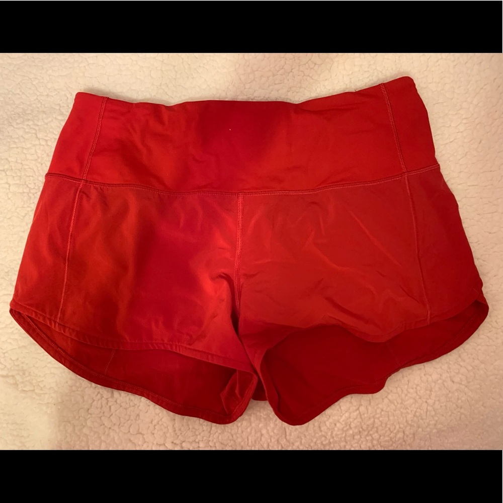 Lululemon Red high waisted speed up shorts 2.5”
